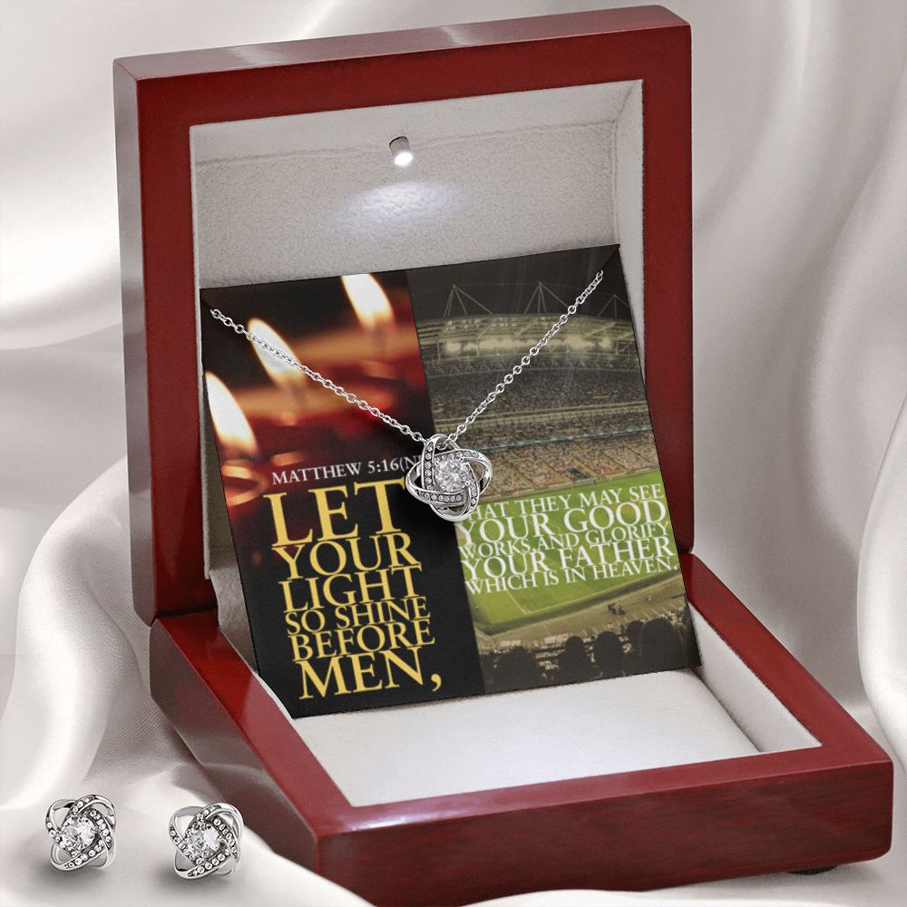 IKE MENS SCRIPTURE COLLAGE LOVE KNOT EARRING AND NECKLACE SET