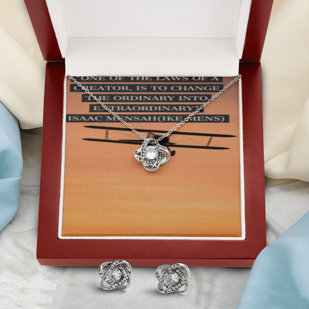 IKE MENS Quote Love Knot Earring and Necklace