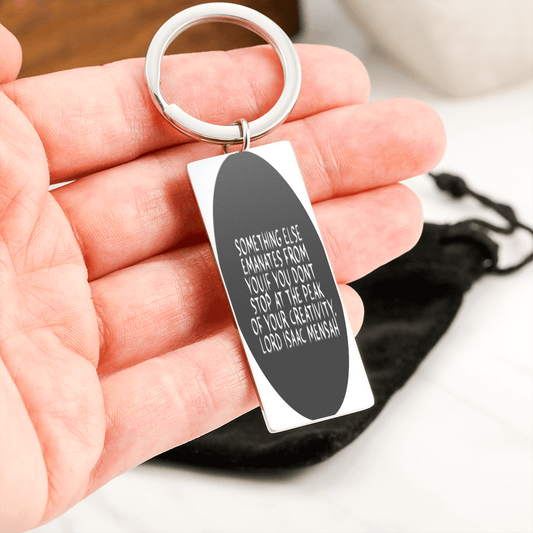 IKE MENS Quote Stainless Steel Rectangle Keychain