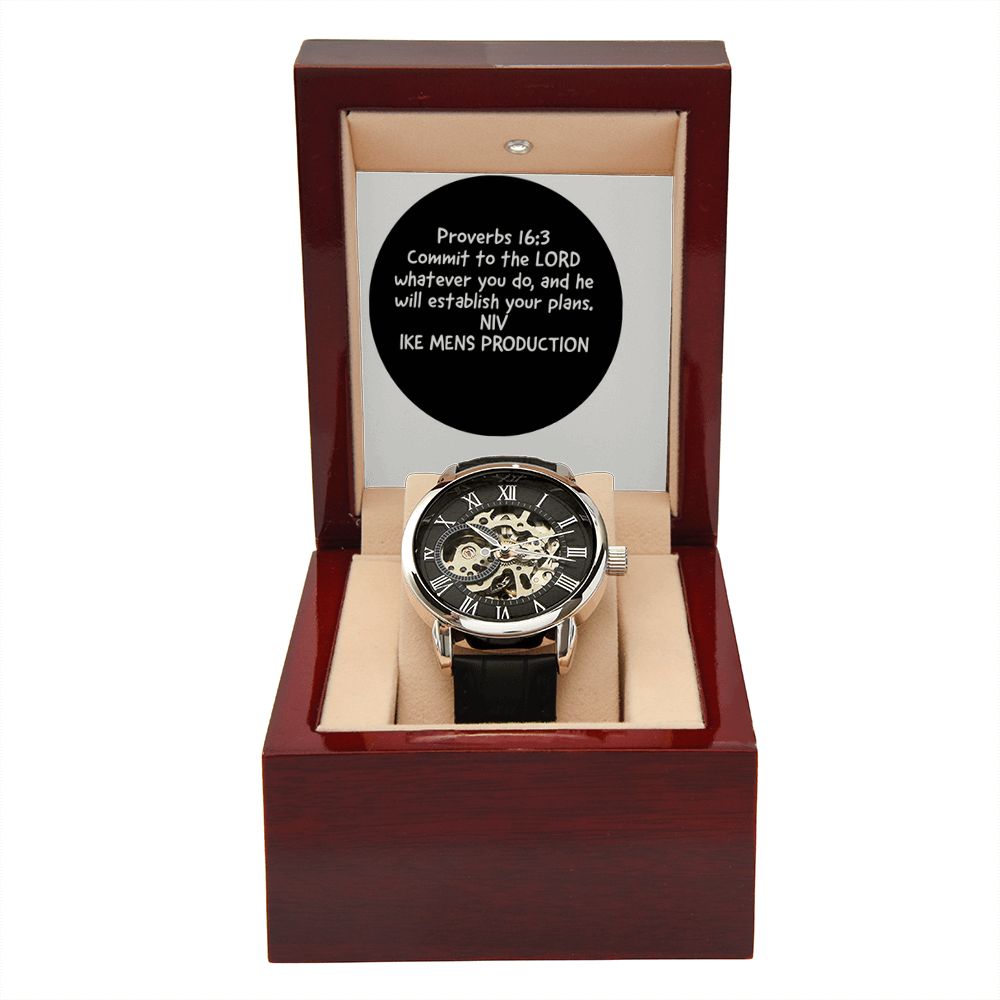 MEN'S OPENWORK WATCH WITH PROVERBS