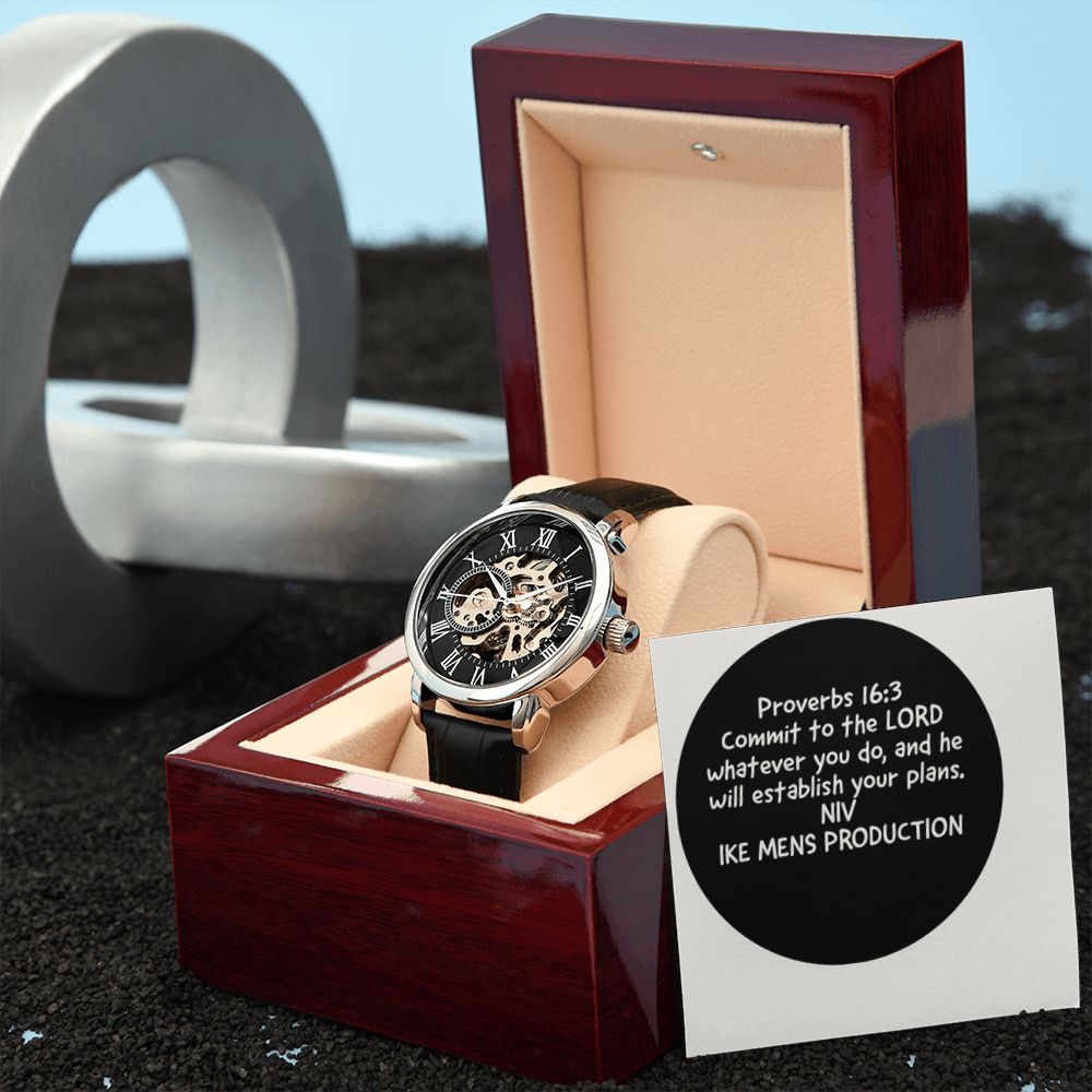 MEN'S OPENWORK WATCH WITH PROVERBS