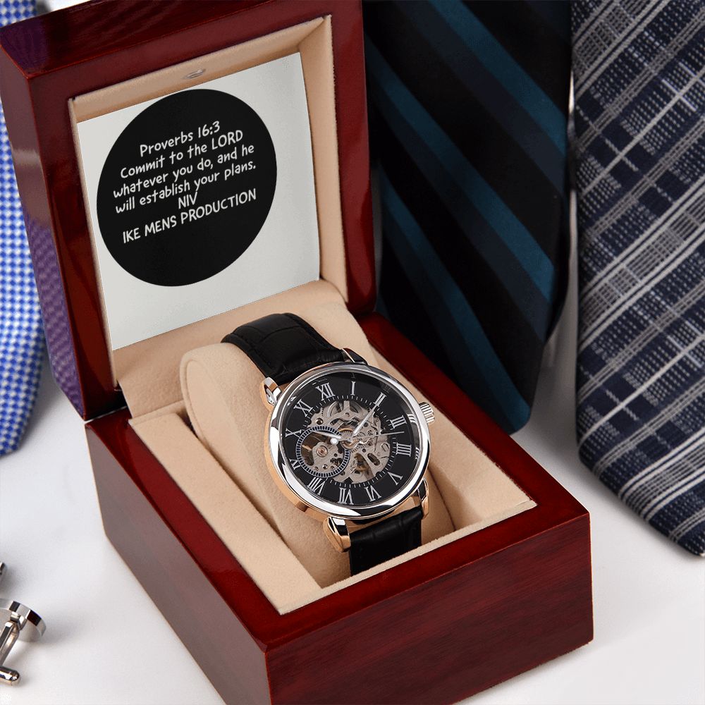 MEN'S OPENWORK WATCH WITH PROVERBS