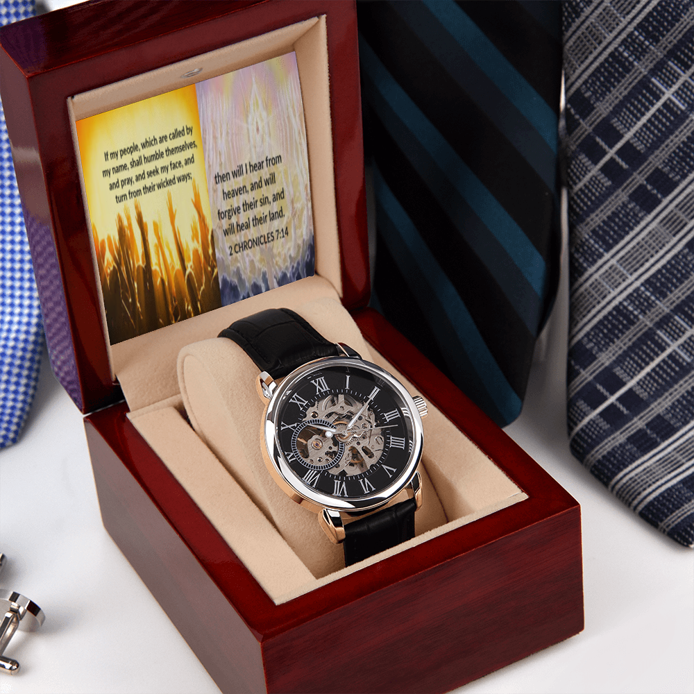 IKE MENS SCRIPTURE COLLAGE OPEN WORK WATCH