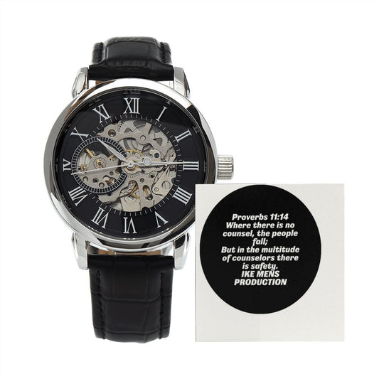 MEN'S OPENWORK WATCH WITH PROVERBS