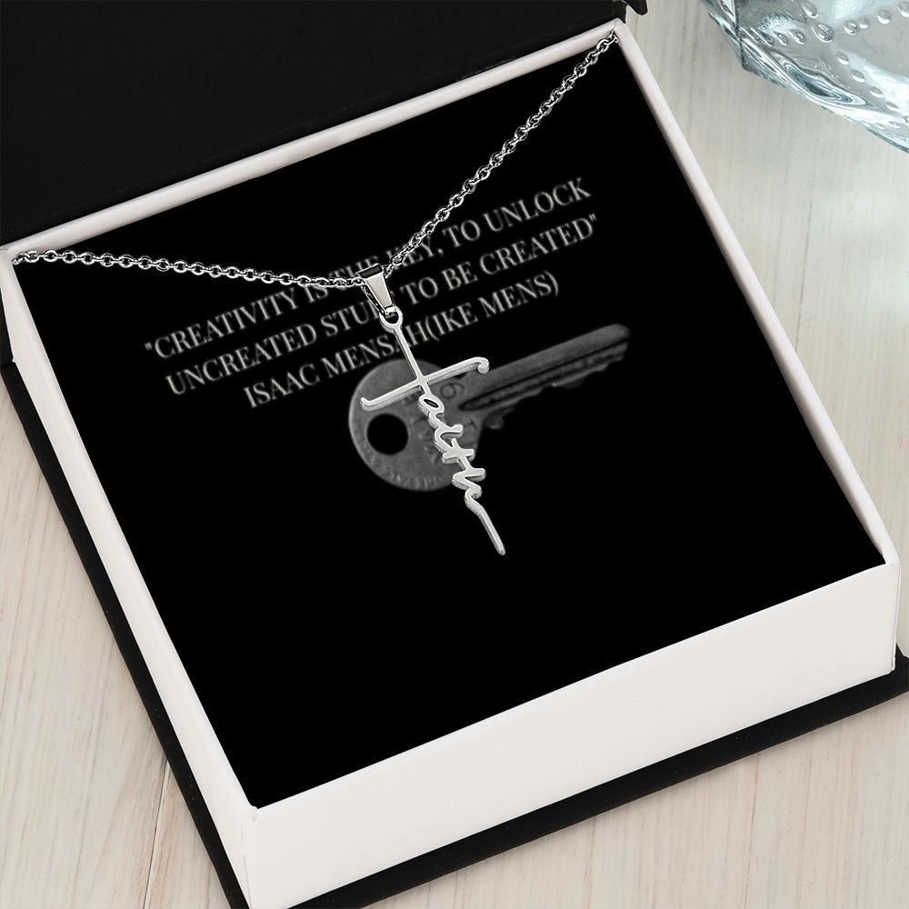 IKE MENS QUOTE FAITH CROSS NECKLACE WITH