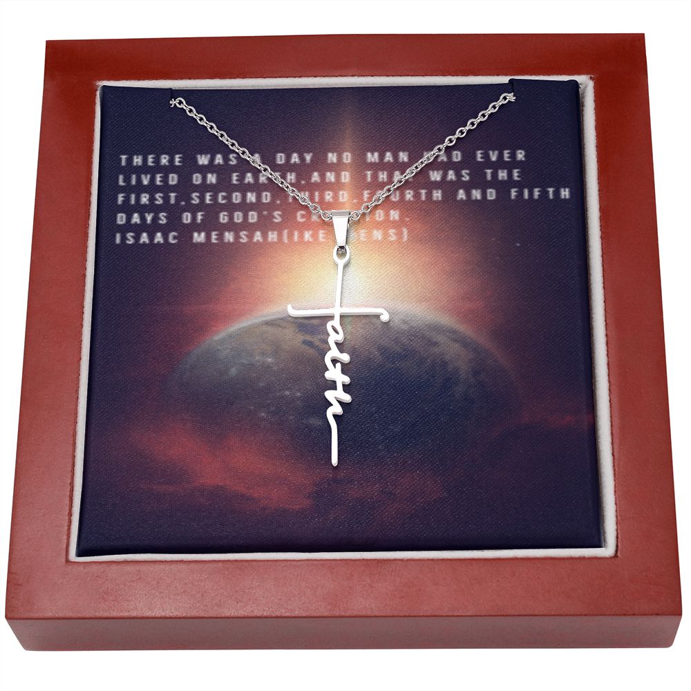 IKE MENS QUOTE FAITH CROSS NECKLACE WITH