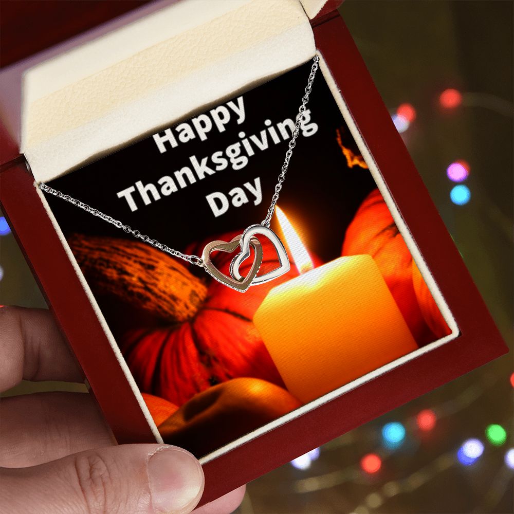 HAPPY THANKSGIVING DAY INTERLOCKING HEART'S NECKLACE L