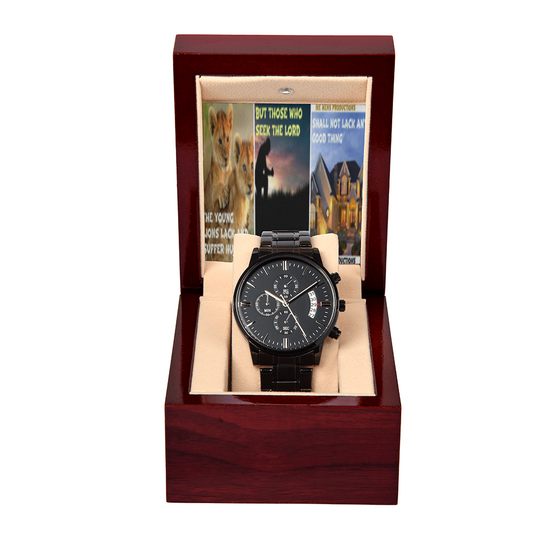 IKE MENS SCRIPTURE COLLAGE BLACK CHRONOGRAPH WATCH