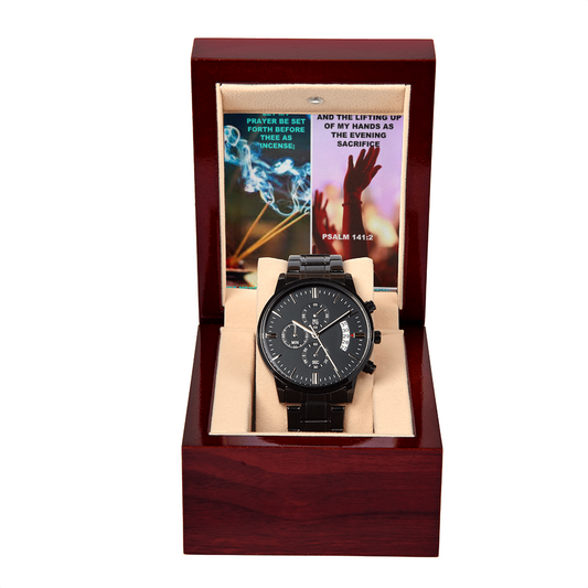 IKE MENS SCRIPTURE COLLAGE BLACK CHRONOGRAPH WATCH