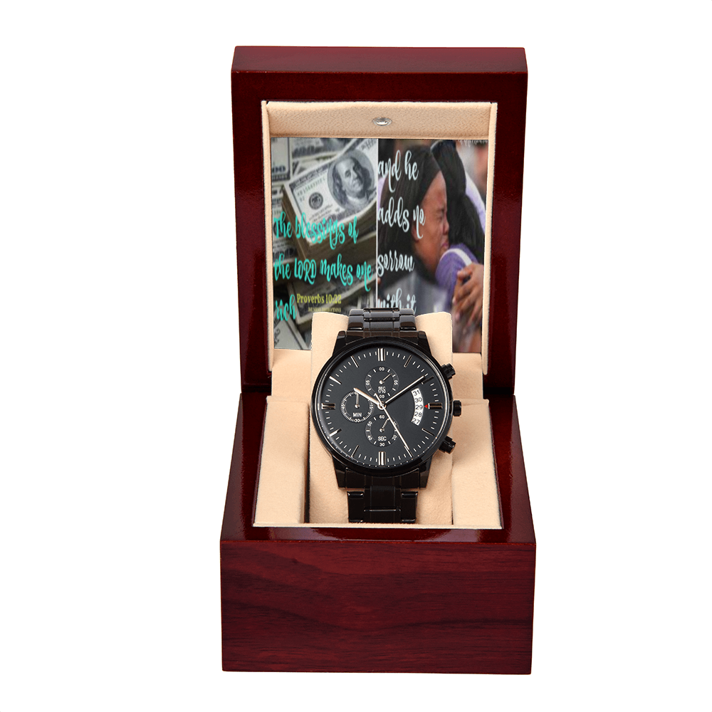 IKE MENS SCRIPTURE COLLAGE BLACK CHRONOGRAPH WATCH