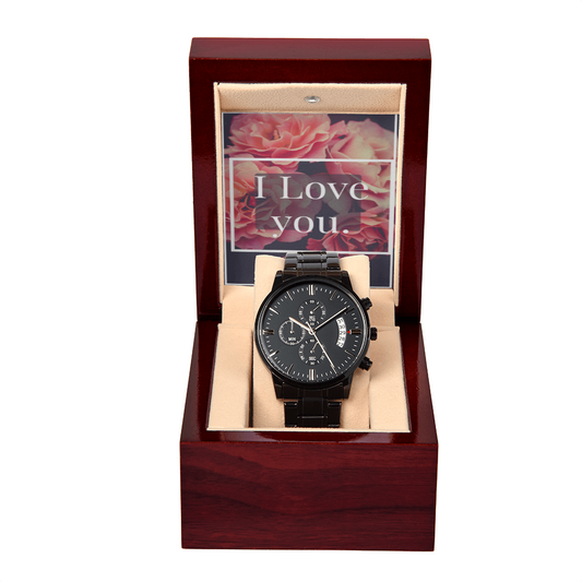 I LOVE YOU BLACK CHRONOGRAPH WATCH