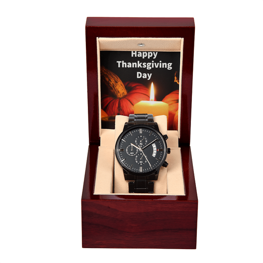 HAPPY THANKSGIVING DAY BLACK CHRONOGRAPH WATCH