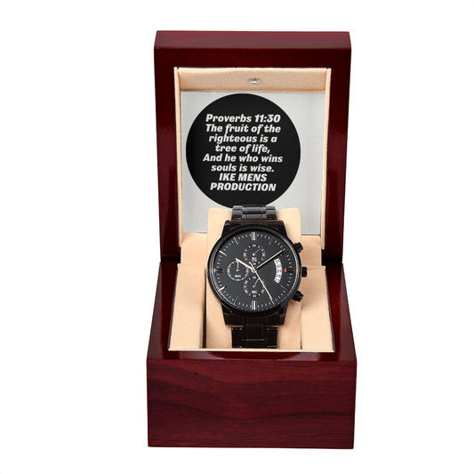 BLACK CHRONOGRAPH WATCH WITH PROVERBS