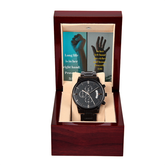 IKE MENS SCRIPTURE COLLAGE BLACK CHRONOGRAPH WATCH