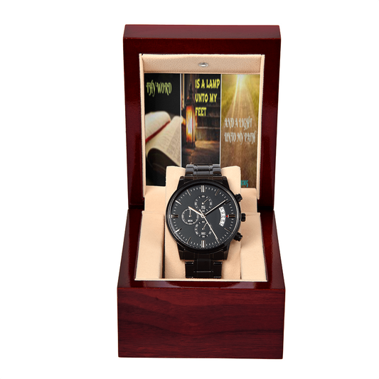 IKE MENS SCRIPTURE COLLAGE BLACK CHRONOGRAPH WATCH