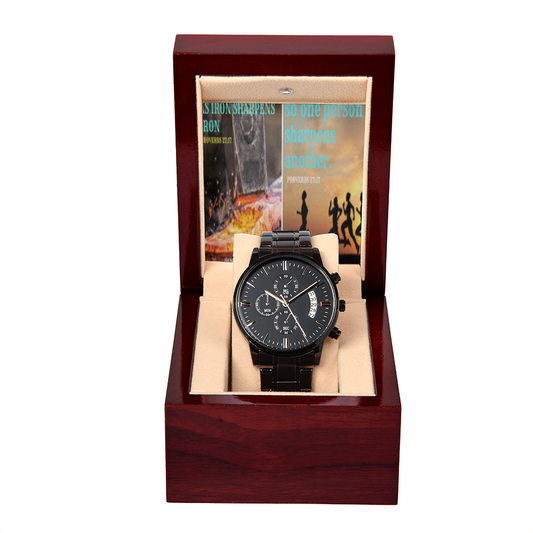 IKE MENS SCRIPTURE COLLAGE BLACK CHRONOGRAPH WATCH