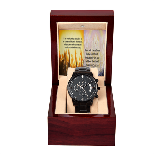 IKE MENS SCRIPTURE COLLAGE BLACK CHRONOGRAPH WATCH