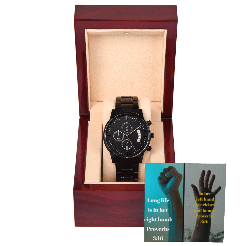 IKE MENS SCRIPTURE COLLAGE BLACK CHRONOGRAPH WATCH
