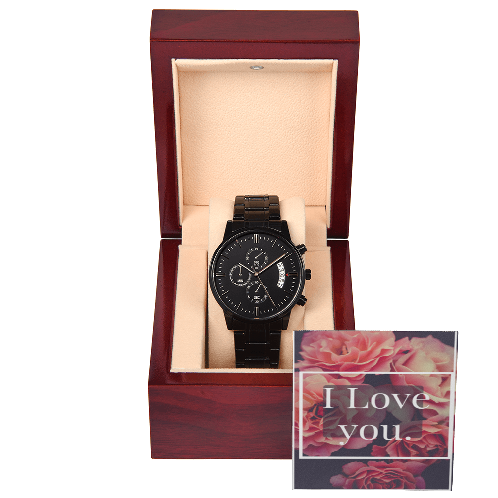 I LOVE YOU BLACK CHRONOGRAPH WATCH