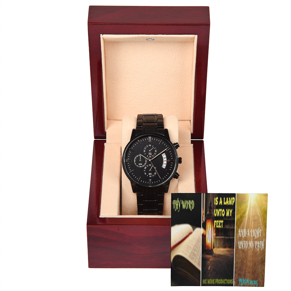 IKE MENS SCRIPTURE COLLAGE BLACK CHRONOGRAPH WATCH
