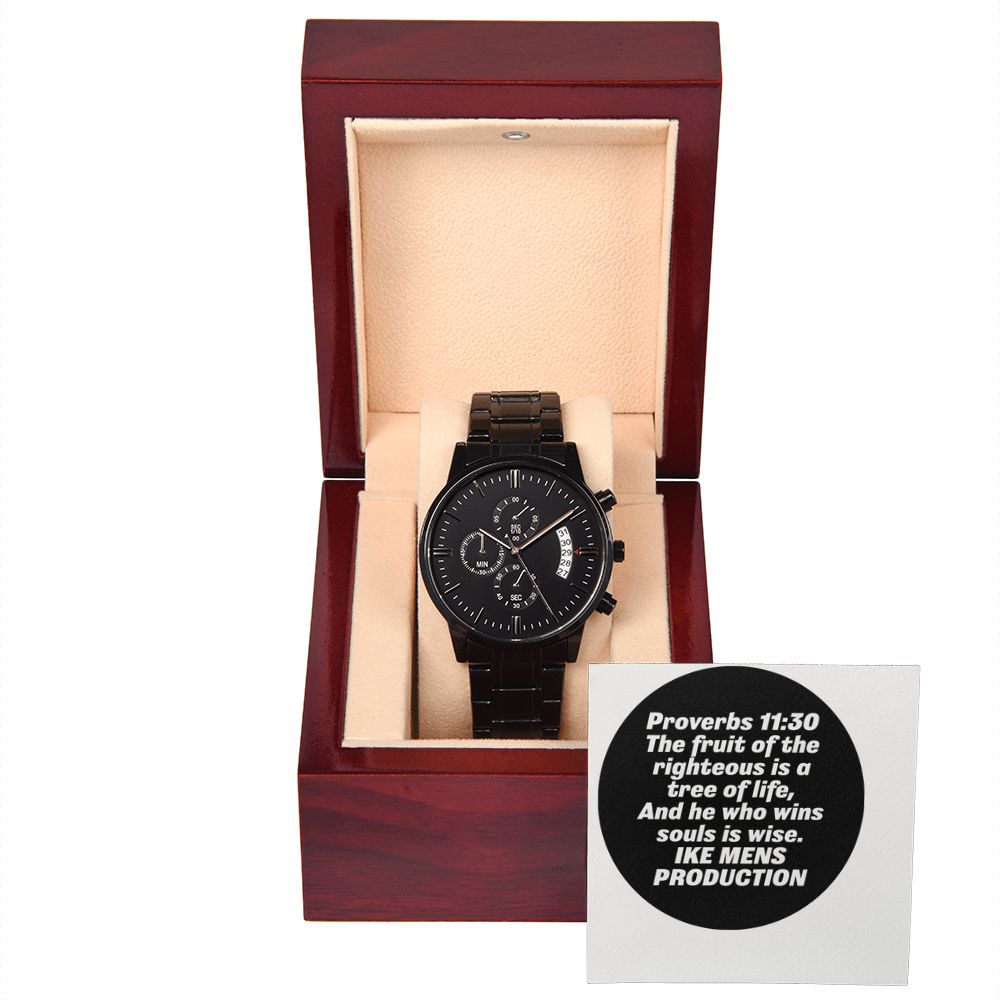 BLACK CHRONOGRAPH WATCH WITH PROVERBS