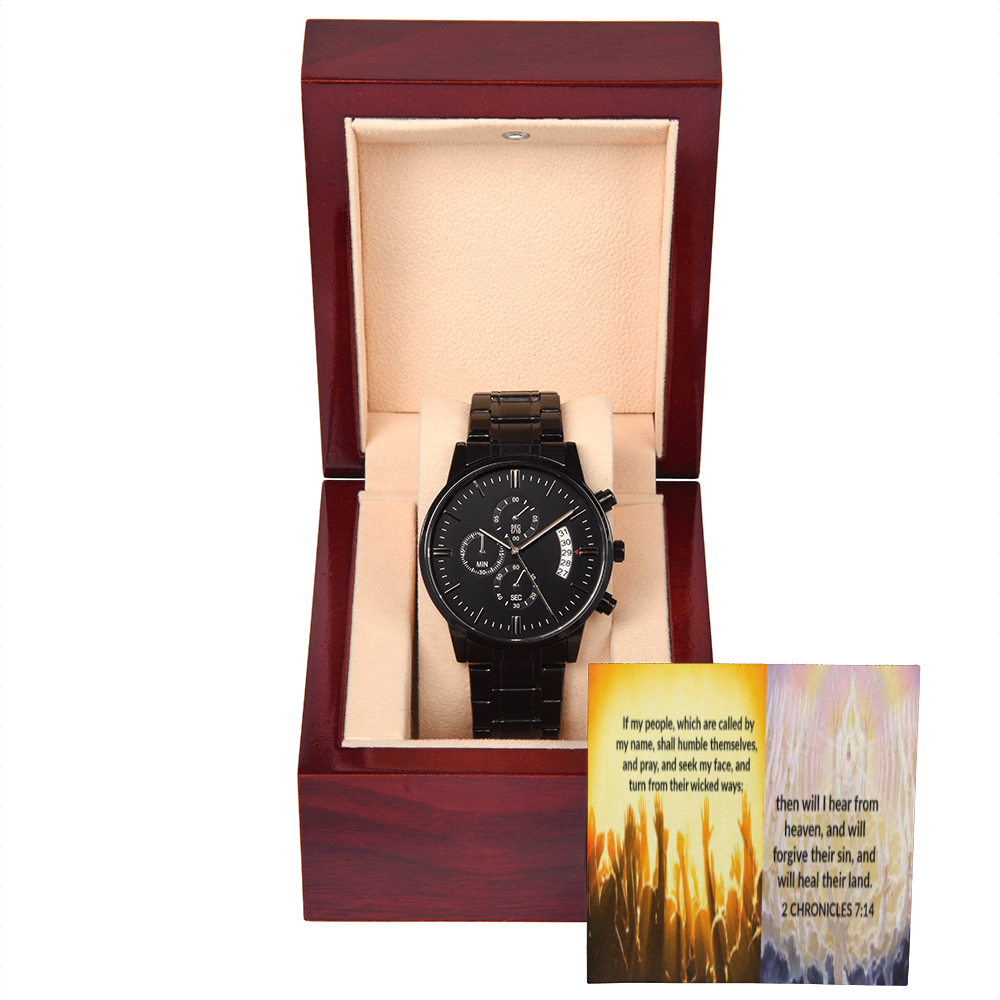 IKE MENS SCRIPTURE COLLAGE BLACK CHRONOGRAPH WATCH