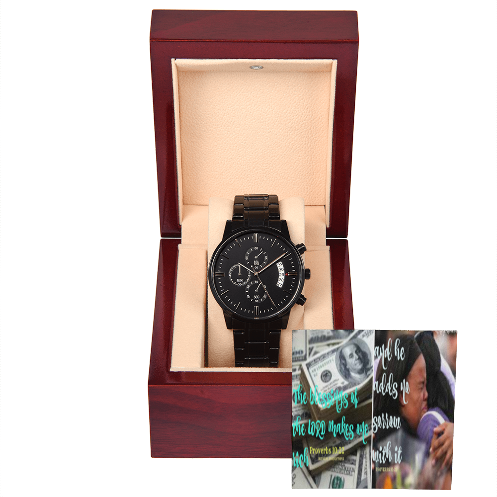 IKE MENS SCRIPTURE COLLAGE BLACK CHRONOGRAPH WATCH