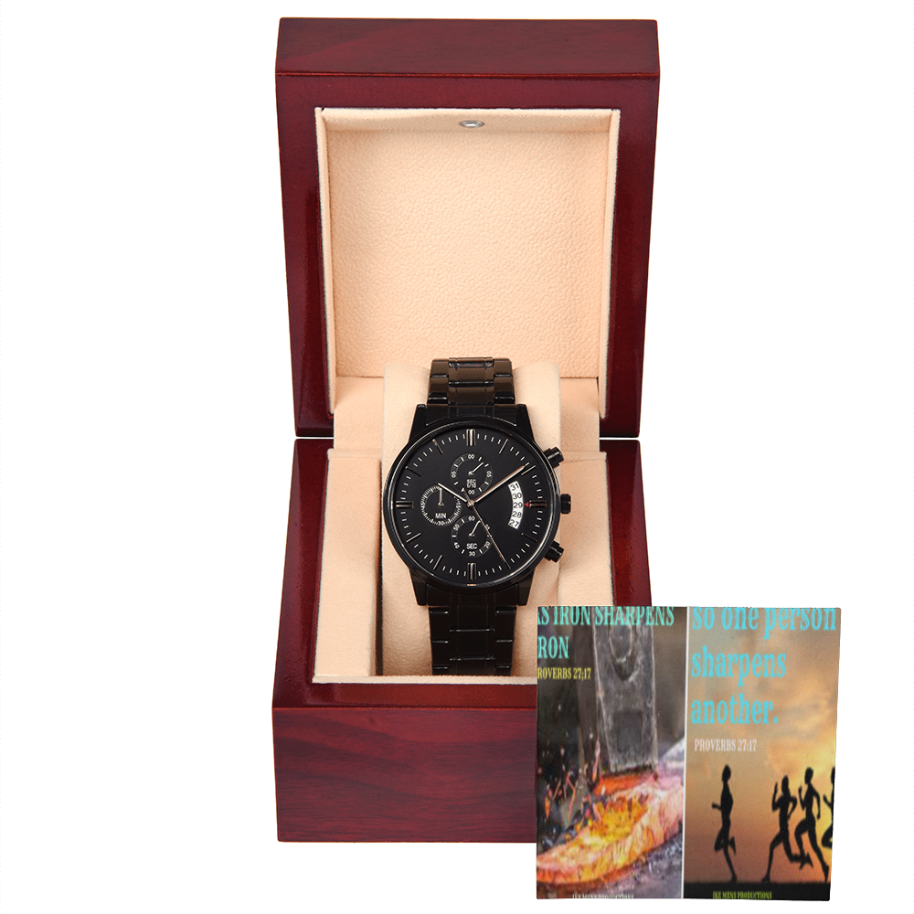 IKE MENS SCRIPTURE COLLAGE BLACK CHRONOGRAPH WATCH