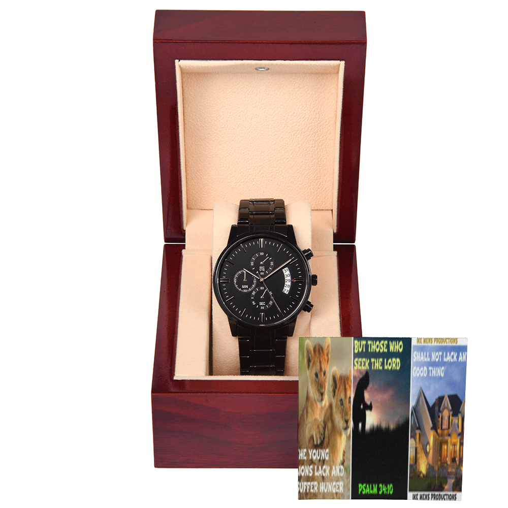 IKE MENS SCRIPTURE COLLAGE BLACK CHRONOGRAPH WATCH