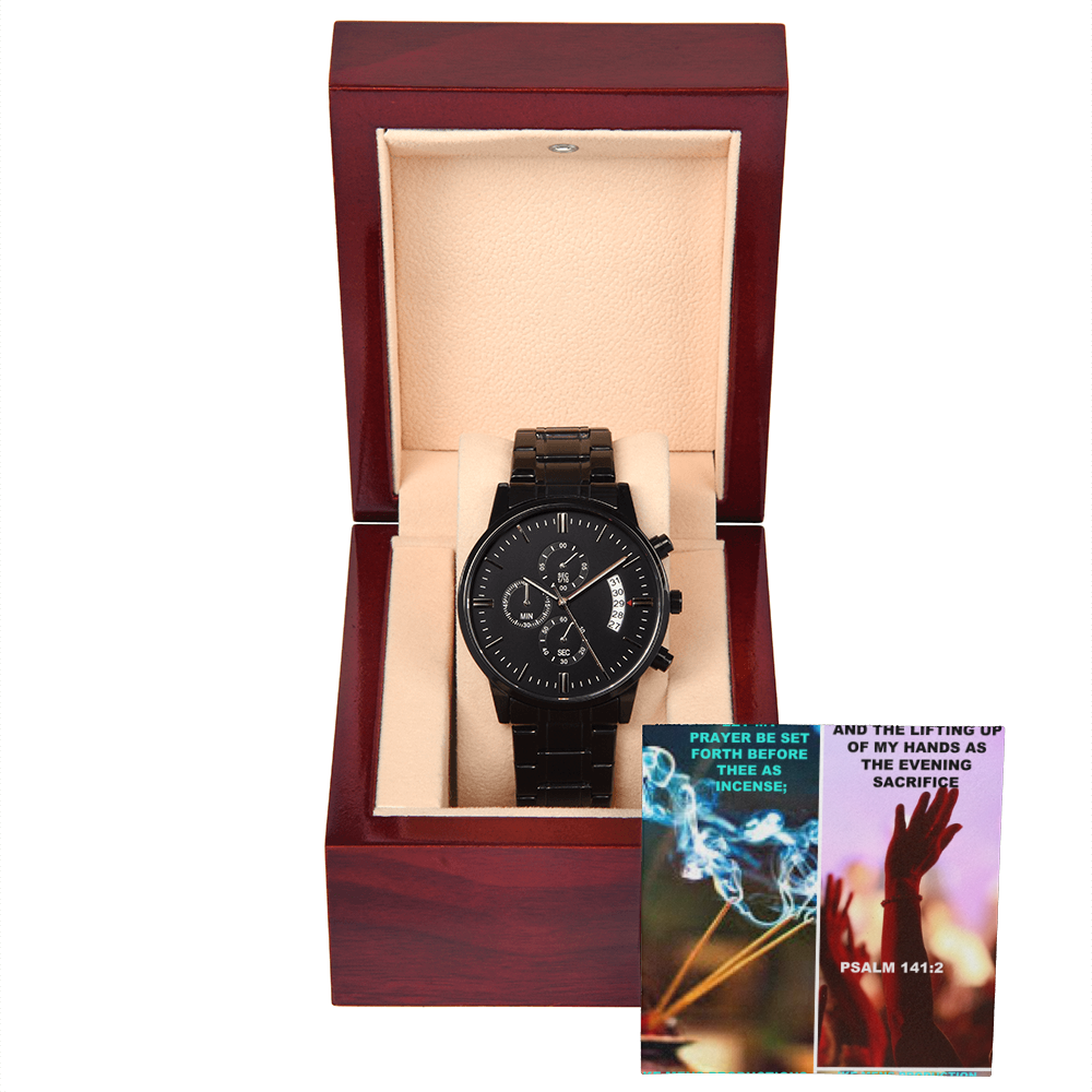 IKE MENS SCRIPTURE COLLAGE BLACK CHRONOGRAPH WATCH