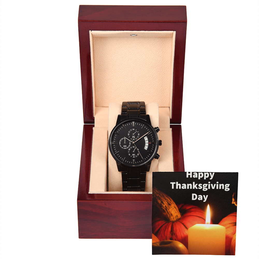 HAPPY THANKSGIVING DAY BLACK CHRONOGRAPH WATCH