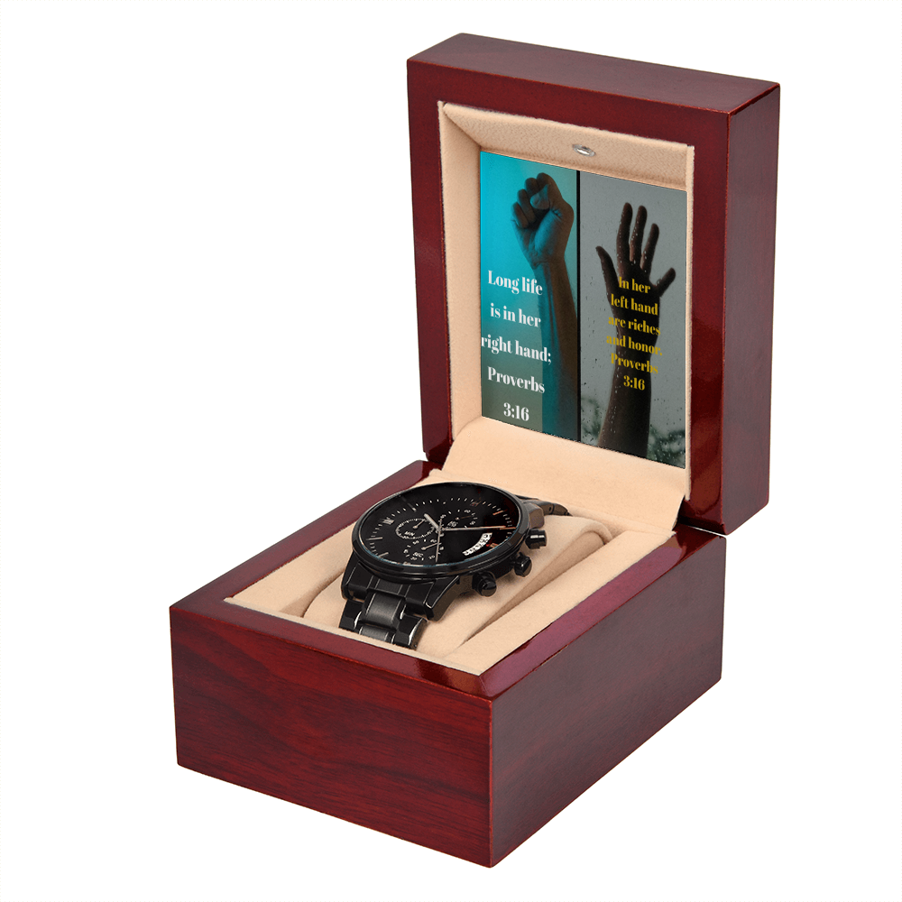 IKE MENS SCRIPTURE COLLAGE BLACK CHRONOGRAPH WATCH