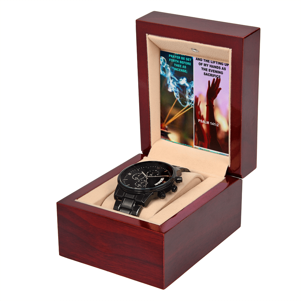IKE MENS SCRIPTURE COLLAGE BLACK CHRONOGRAPH WATCH