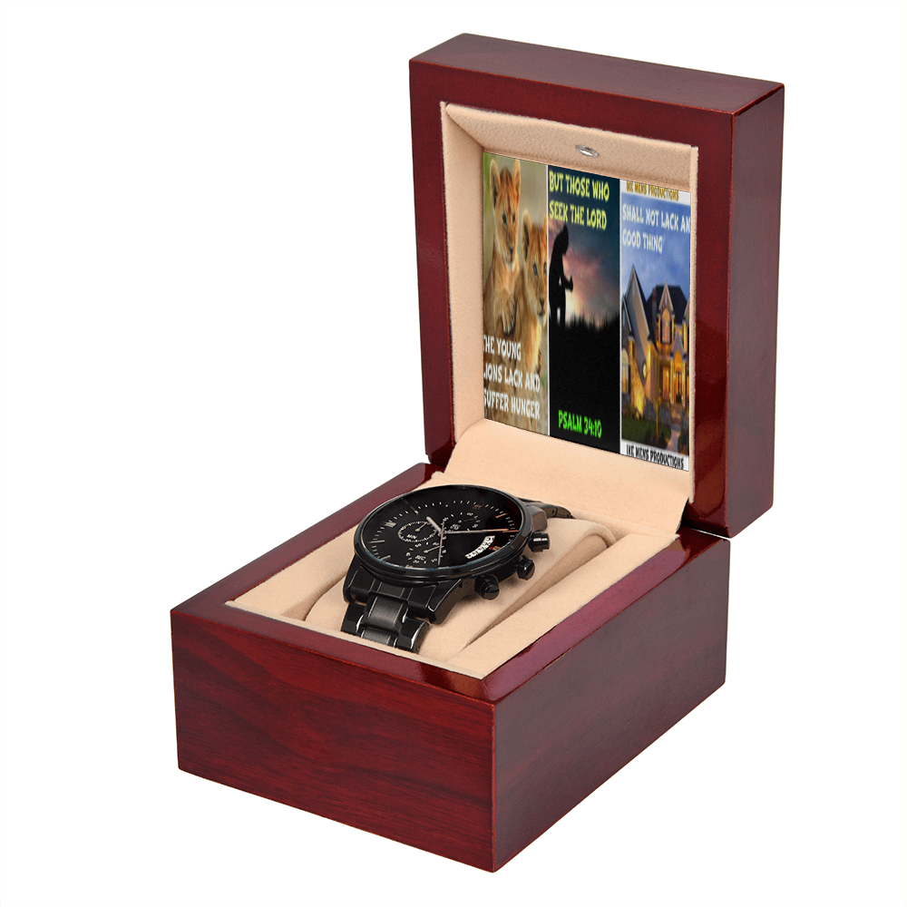 IKE MENS SCRIPTURE COLLAGE BLACK CHRONOGRAPH WATCH