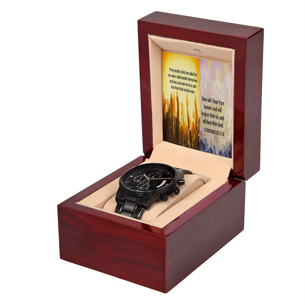 IKE MENS SCRIPTURE COLLAGE BLACK CHRONOGRAPH WATCH