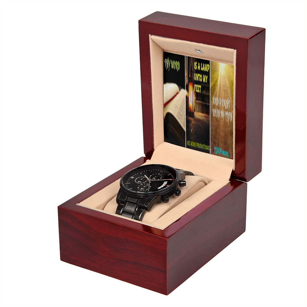 IKE MENS SCRIPTURE COLLAGE BLACK CHRONOGRAPH WATCH