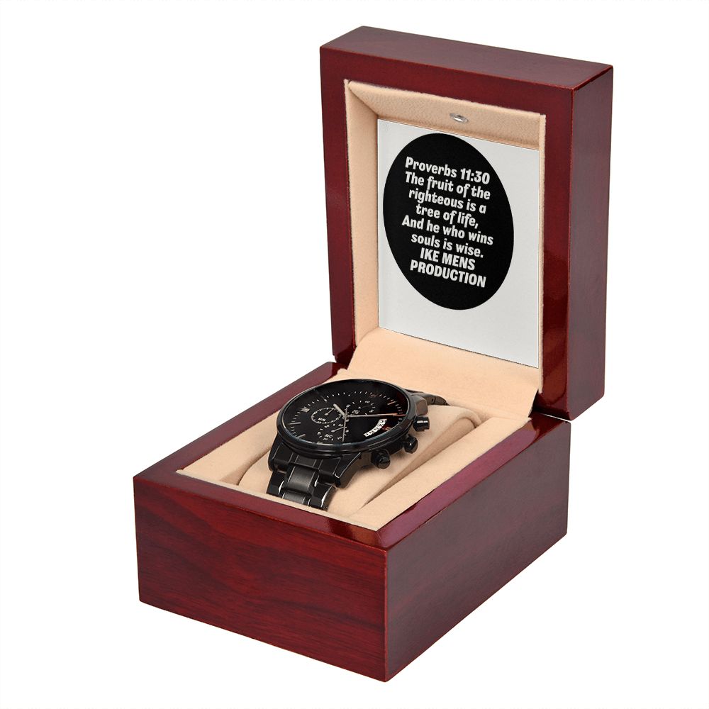 BLACK CHRONOGRAPH WATCH WITH PROVERBS