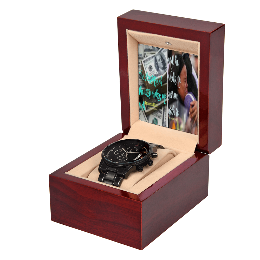 IKE MENS SCRIPTURE COLLAGE BLACK CHRONOGRAPH WATCH