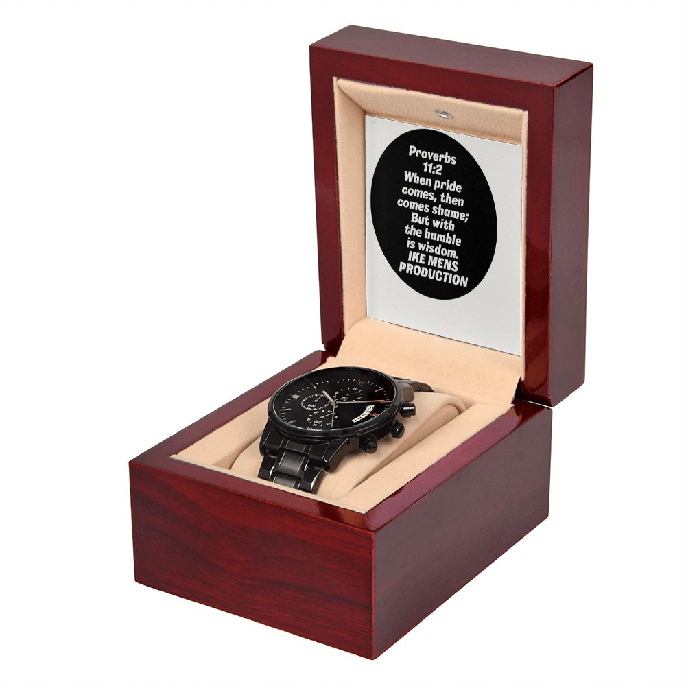 BLACK CHRONOGRAPH WATCH WITH PROVERBS