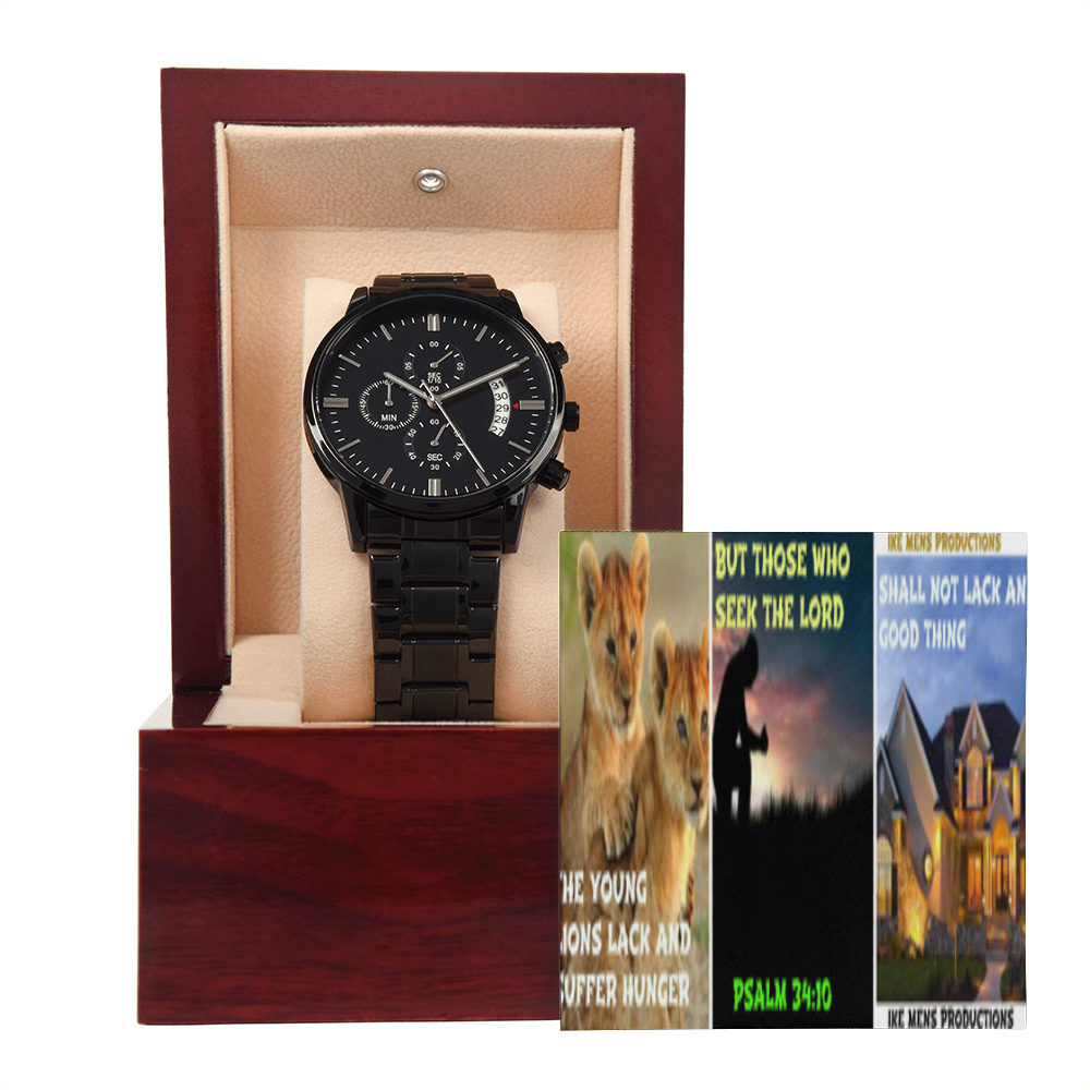 IKE MENS SCRIPTURE COLLAGE BLACK CHRONOGRAPH WATCH