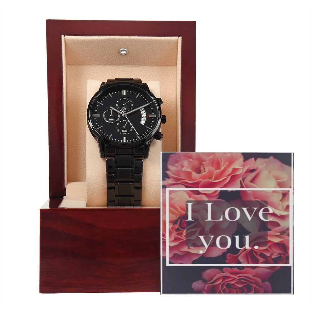 I LOVE YOU BLACK CHRONOGRAPH WATCH