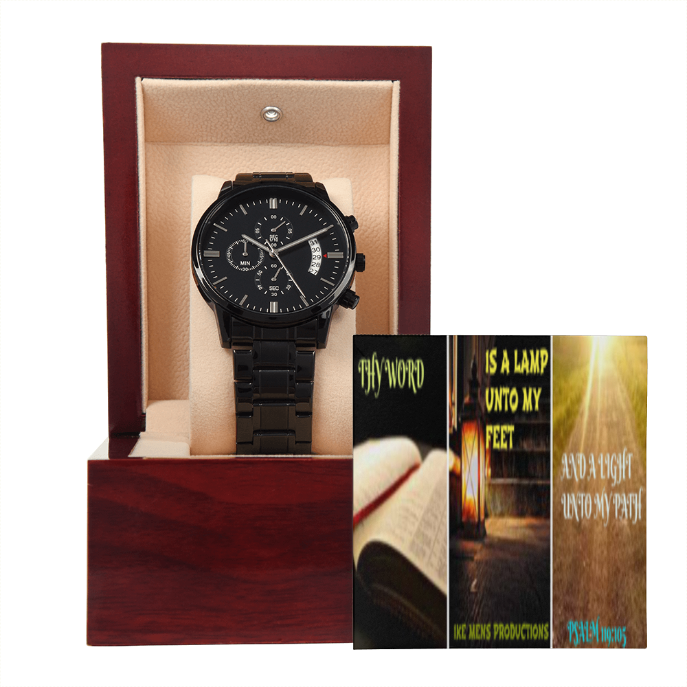 IKE MENS SCRIPTURE COLLAGE BLACK CHRONOGRAPH WATCH
