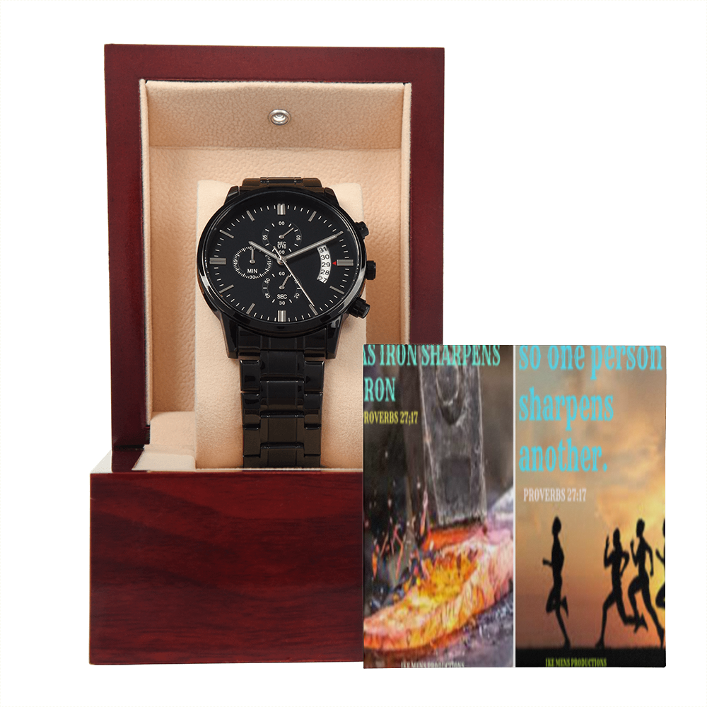 IKE MENS SCRIPTURE COLLAGE BLACK CHRONOGRAPH WATCH