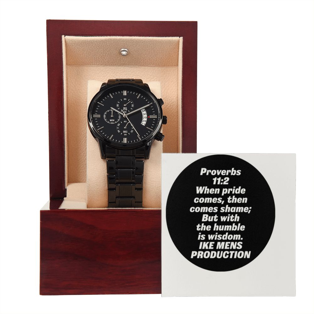 BLACK CHRONOGRAPH WATCH WITH PROVERBS