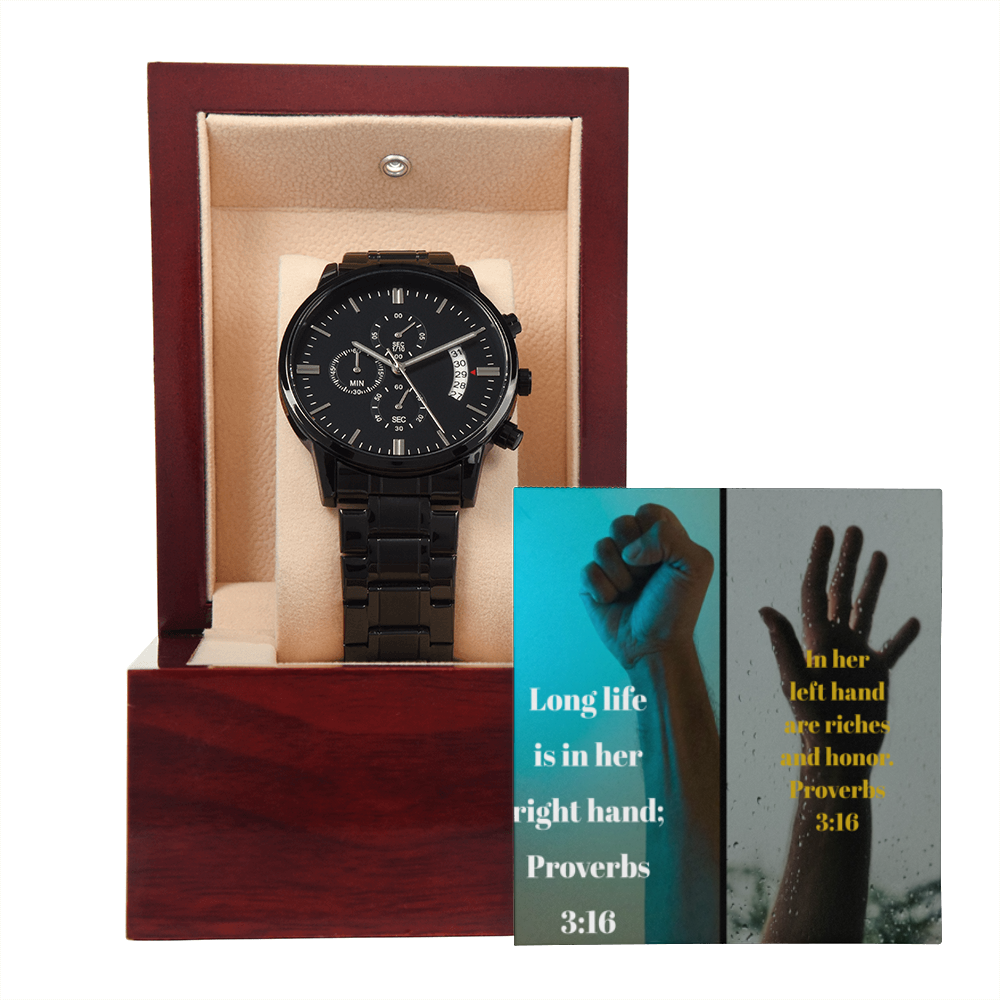 IKE MENS SCRIPTURE COLLAGE BLACK CHRONOGRAPH WATCH