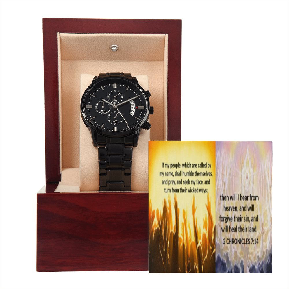 IKE MENS SCRIPTURE COLLAGE BLACK CHRONOGRAPH WATCH