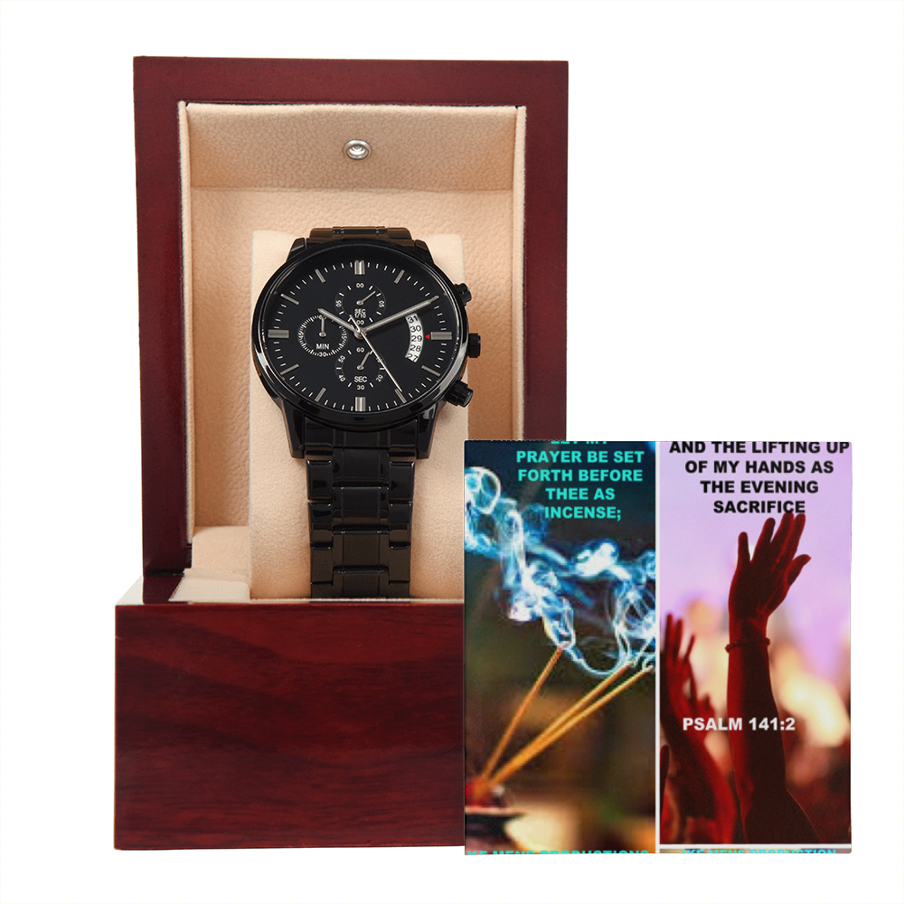 IKE MENS SCRIPTURE COLLAGE BLACK CHRONOGRAPH WATCH