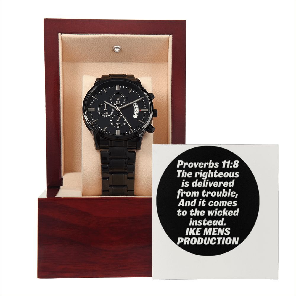 BLACK CHRONOGRAPH WATCH WITH PROVERBS