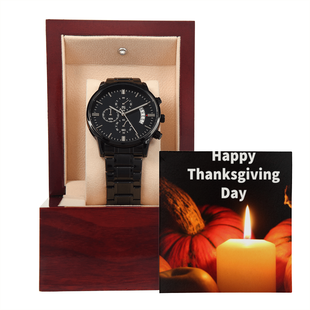 HAPPY THANKSGIVING DAY BLACK CHRONOGRAPH WATCH