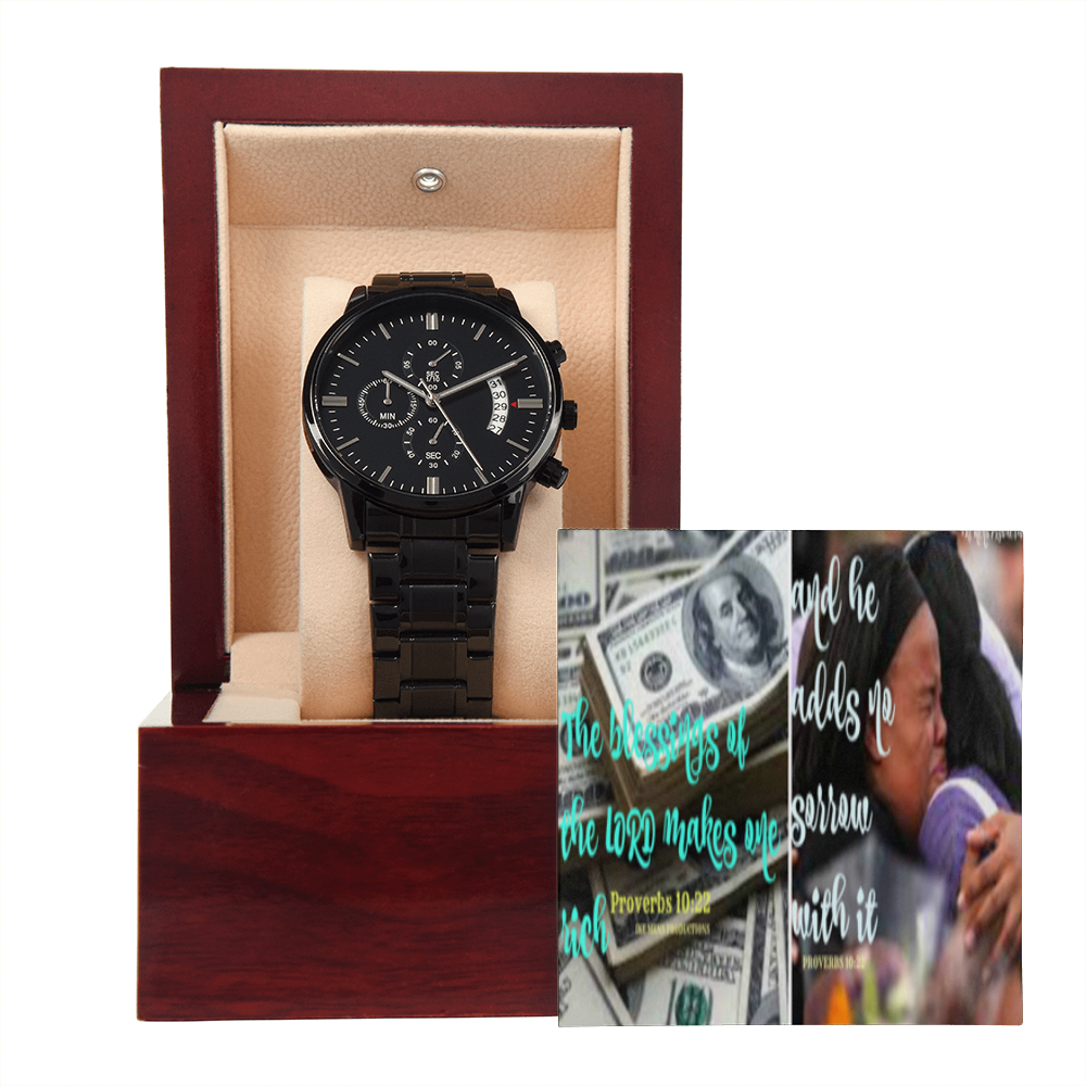 IKE MENS SCRIPTURE COLLAGE BLACK CHRONOGRAPH WATCH